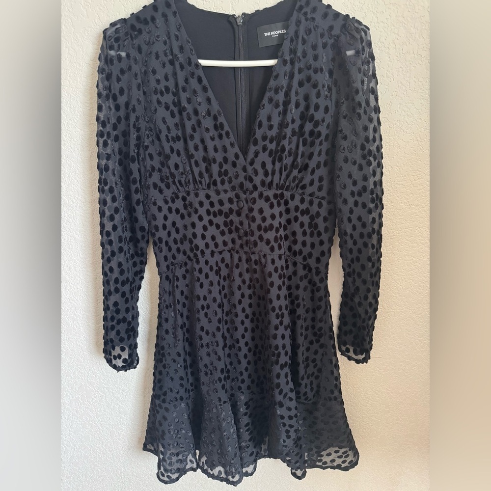 The Kooples Paris black velvet mini dress long sleeve size Small